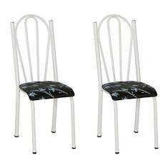 Conjunto 2 Cadeiras Branco e Preto Flor