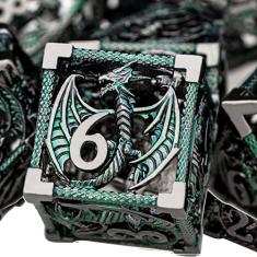 ARUOHHA Hollow DND Metal Dice Set Black Green Dragons D and D Dice, RPG Role Playing Games Dungeons Polyhedral Dice with Gift Box D20 D12 D10 D8 D6 D4