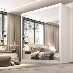 Guarda Roupa Casal 2 Portas com Espelho 6 Gavetas 100% MDF California Branco