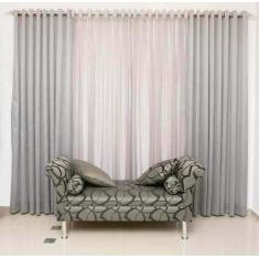 Cortina Para Sala 4,00x2,50 Bicolor Cinza e Branca Admirare