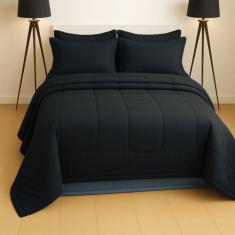 Kit Edredom Confort Dupla Face Casal Queen 6 Peças com Lençol Preto - 
