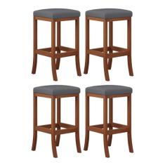 Kit 4 Banquetas Média Bali Estofadas para Bancada 64 Cm Madeira Maciça