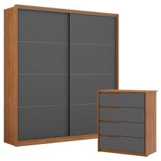 Guarda Roupa Casal Belga e Cômoda Atria Amêndola Grafito - Demartêz