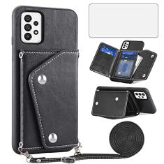 Asuwish Capa de telefone para Samsung Galaxy A73 5G capa carteira com protetor de tela de vidro temperado e suporte para cartão de crédito alça transversal acessórios de celular de couro A 73 mulheres
