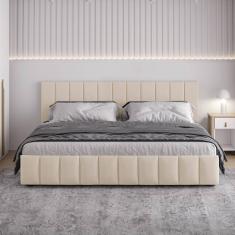 Cama King Estofada sem Cabeceira Uvaia Cabecasa Madeiramadeira Bege