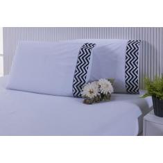 Jogo Lençol Solteiro King 2 Peças 180 Fios Branco Barrado - Mtr Enxova