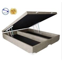 Cama Box Baú King Blue Bipartido AColchoes Suede Bege 41x193x203