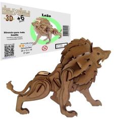 Brinquedo Educativo Quebra Cabeça 3D Leão Mdf - Monte & Eduque