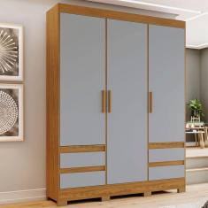 Guarda-roupa Solteiro Lema 3 Portas 4 Gavetas Nature/cinza - Briz