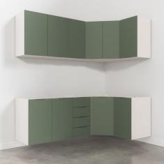 Cozinha Modulada 6 Peças sem Tampo 3 Aéreos 6 Portas e 3 Balcões Ipanema CabeCasa MadeiraMadeira Verde Folha/Branco