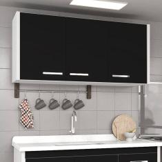 Armário Aéreo para Cozinha 3 Portas 1 Prateleira Valenza Preto