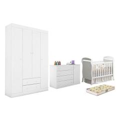 Dormitório Helena Guarda Roupa, Cômoda e Berço Danny com Colchão Supreme - Phoenix Baby