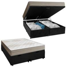 Cama Box Baú Casal Bipartido Suede + Colchão de Molas Ensacadas Portob
