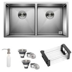 Cuba Dupla Quadrada Inox 304 Cozinha Pia Embutir Sobrepor Gourmet 9040