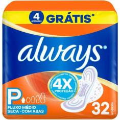 Absorvente Always Seca Tamanho P com Abas 32 Unidades, 32