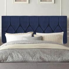 Painel Estofada Istambul Botão Capitonê 90cm Solteiro Para Cama Box Quarto Suede Azul Marinho - Gat Magazine