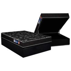 Conjunto Box Baú Casal: Colchão Espuma Plumatex D28 Isopluma Vip + Base Crc Suede Black (138x188)