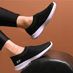 Tênis Meia Sem Cadarço Leve Macio Slip On Runway Feminino, Preto, 35