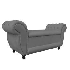 Recamier com Baú Grécia Namoradeira Calçadeira Suede Grafite - D'Rossi