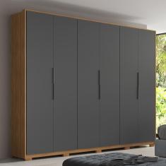 Guarda Roupa Casal Atrice 6 Portas de Bater 6 Gavetas MDP Amêndola Touch-Grafito Demartêz
