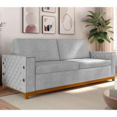 Sofá Living Vintage 3 Lugares 225cm em Linho Áspen Cinza