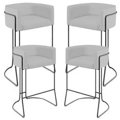 Kit 04 Banquetas Fixa Preto Veludo Cinza C-317