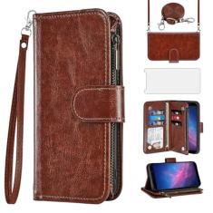 Asuwish Capa de celular para celular Cloud Mobile Stratus C7 capa de celular com protetor de tela de vidro temperado alça transversal flip zíper suporte para cartão de crédito móvel TPU slot suporte