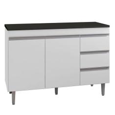 Balcão De Cozinha Andréia Branco Com Tampo 120 Cm Preto Fosco - Ajl