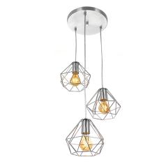 Lustre Pendente Lumin ria Diamante Aramado Triplo Cromado