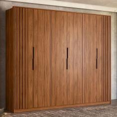 Guarda Roupa Casal Atrice Ripado 6 Portas Nogueira Touch - Demartêz