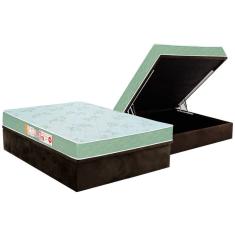 Cama Box Baú Casal: Colchão Espuma D33 Castor Sleep Max Duplo + Base crc Suede Brown(138x188)