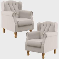 Kit 02 Poltronas Decorativas Para Sala de Estar Yara P02 Linho Cru - Lyam Decor