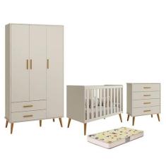 Dormitório Infantil Isis Guarda Roupa 3 Portas, Cômoda e Berço Areia c