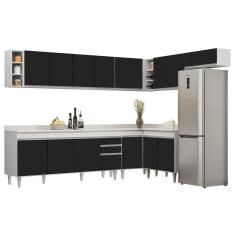 Armário De Cozinha Modulado De Canto 8 Peças Cp26 Balcão Com Tampo Branco/preto - Lumil