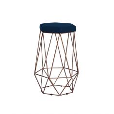 Banqueta Rubel Base Bronze Veludo Azul Gran Belo