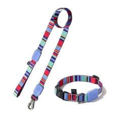 Coleira Ajustável e Guia para Cães Raios e Listras Violeta - P