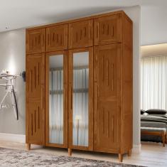 Guarda Roupa Rústico Casal Madeira Maciça Castanho com Espelho Maranhão 104