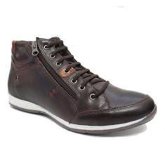 Tenis Sapatenis Cano Médio Masculino Casual Couro CEU-NETONY, Marrom, 