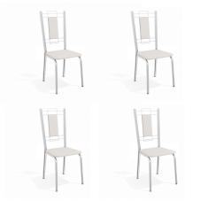 Conjunto com 4 Cadeiras de Cozinha Florença Cromado e Branco