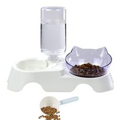 Tigelas duplas para cães e gatos antivômito, tigelas de água elevadas para comida de gato com suporte inclinado a 15° e dispensador automático de água, tigela alimentadora de animais de estimação para