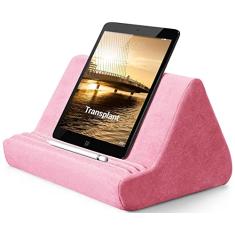 Travesseiro macio para tablet com bolso, 3 ângulos de visão ajustável, suporte preguiçoso para sofá de cama, compatível com iPads, tablets, eReaders, smartphones, livros, revistas (rosa claro)