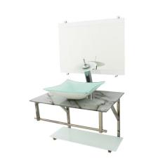 Gabinete de vidro 70cm iq inox com cuba quadrada - mármore branco - Cu