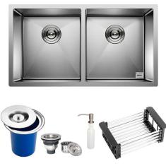 Cuba Dupla Quadrada Inox 304 Cozinha Pia Embutir Sobrepor Gourmet 8040