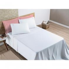Jogo De Cama Lençol Percal 200 Fios 100% Algodão Bordado Liana Casal Padrão 04 Peças - Branco