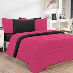 Kit Edredom Malha 100% Algodão Gran Moratta 3 Peças King - Pink -preto