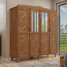 Guarda-Roupa Solteiro 4 Portas 3 Gavetas Internas com Espelho Brasil em Madeira - Cavazotto Imbuia