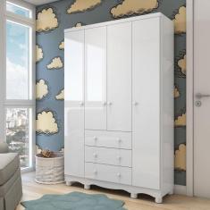 Guarda Roupa Infantil 4 Portas 3 Gavetas 100% MDF Mimo Branco/Brilho -