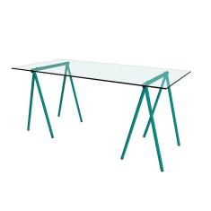 Escrivaninha De Vidro Itaim Cavalete Base Ferro Azul Turquesa - Cor: Branco