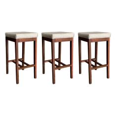 Kit 3 Banquetas Alta Estofada Bali 74 Cm Madeira Maciça Suede Bege CCS