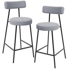 Kit 02 Banquetas Baixa Para Cozinha Sala De Jantar Bar Bancada Milão L02 Bouclê Cinza